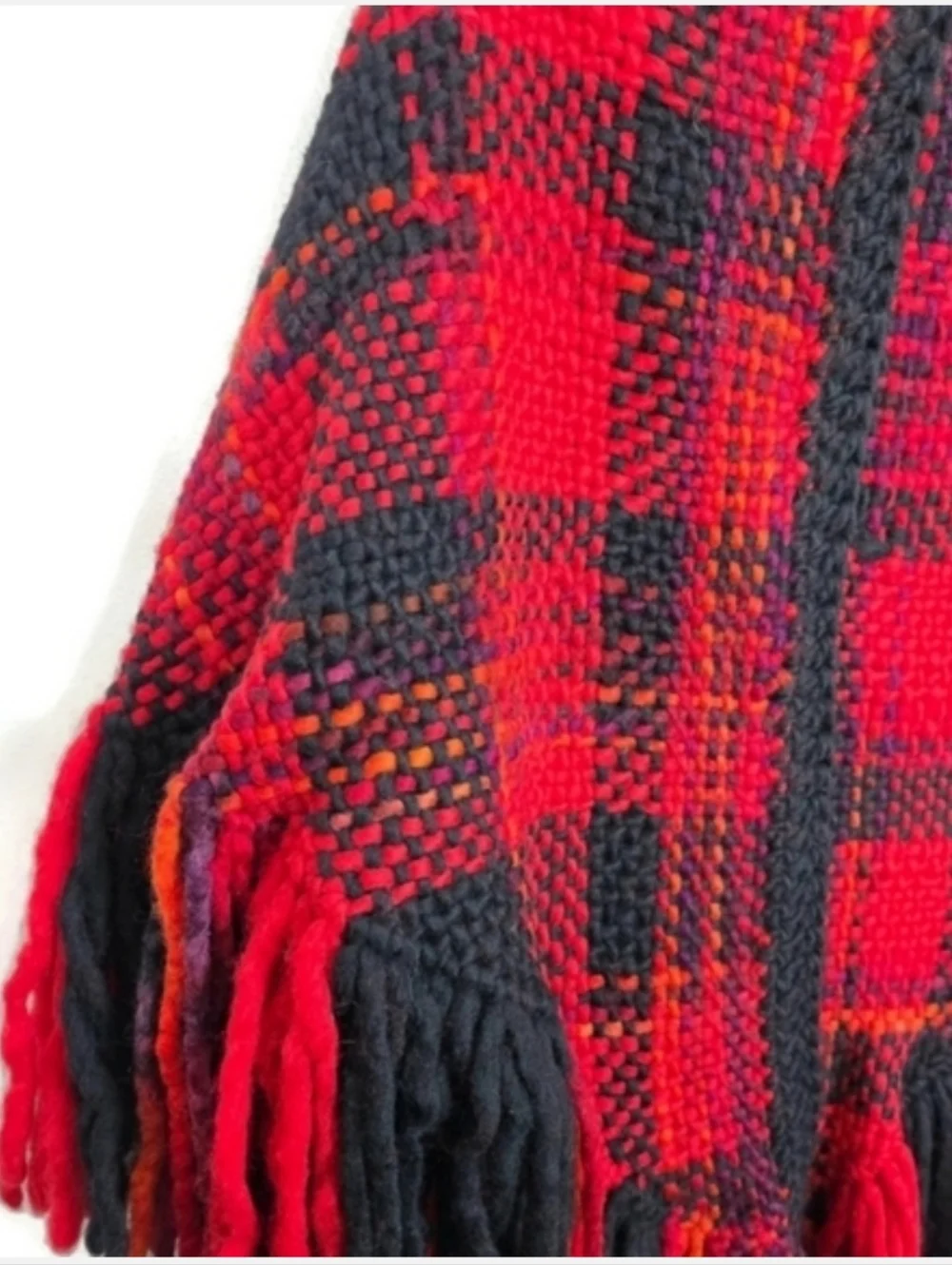 NEW Handwoven Buffalo Plaid Fringed Triangular Wool Shawl Wrap Etc by Sam